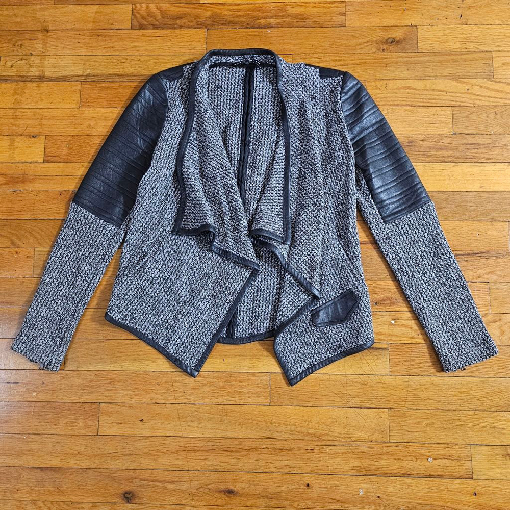 Generation Love Black and White Tweed Faux Leather Jacket M